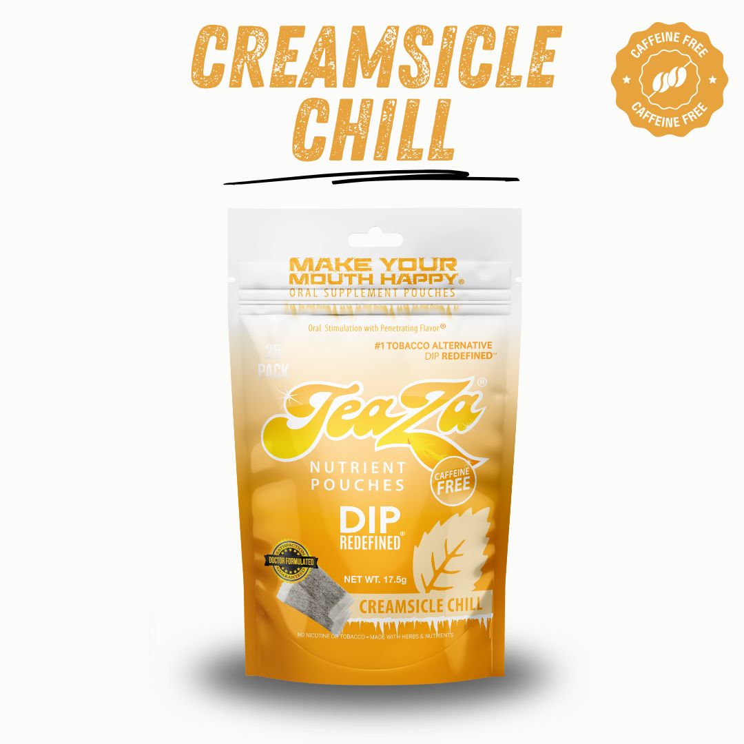 TeaZa Creamsicle Chill caffeine-free pouch bag